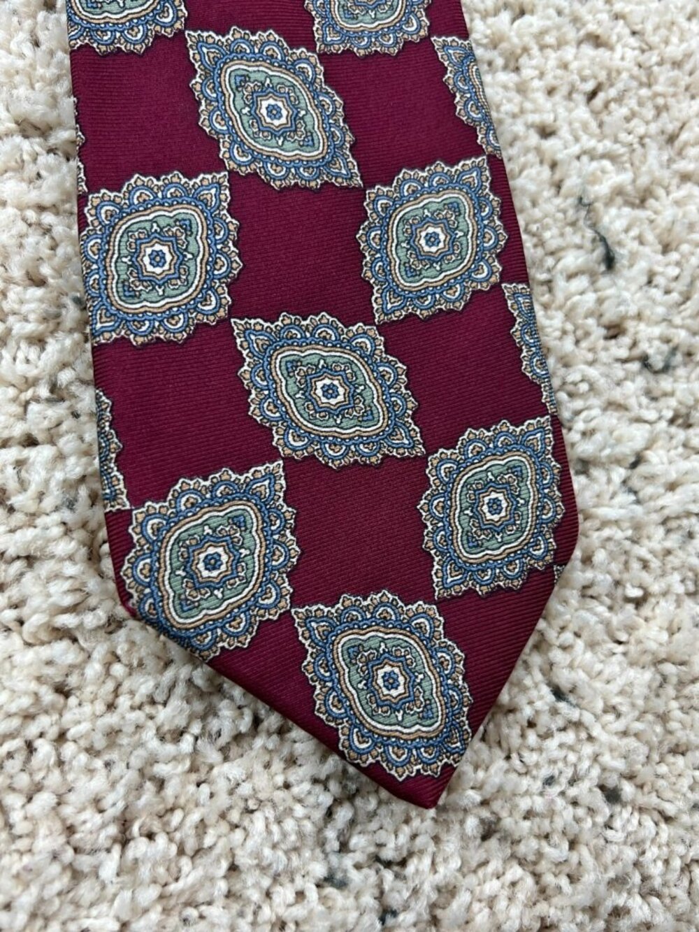 Pierre Balmain Mens Silk Tie Classic Red Burgundy Woven Formal Necktie Patterned